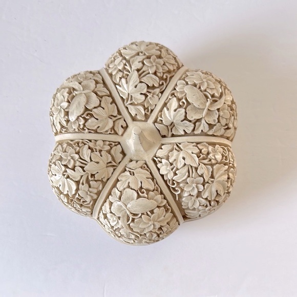 Bombay Other - Bombay Vintage Faux Ivory Carved Gourd Jewelry Trinket Box Pumpkin Shape 1980s